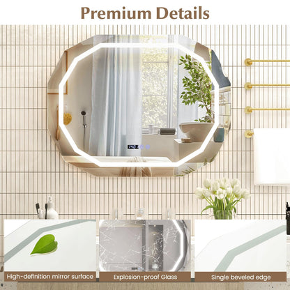 Anti-Fog Mirror LED Bathroom Mirror with 3 Color LED Light