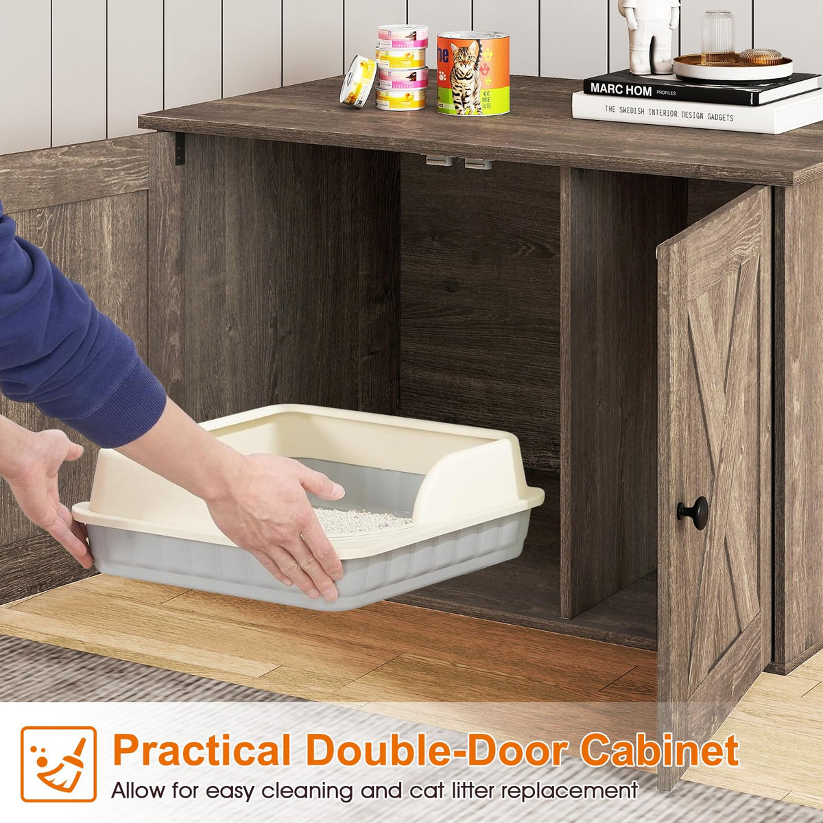 Cat Litter Box Enclosure, Hidden Privacy Kitty Washroom