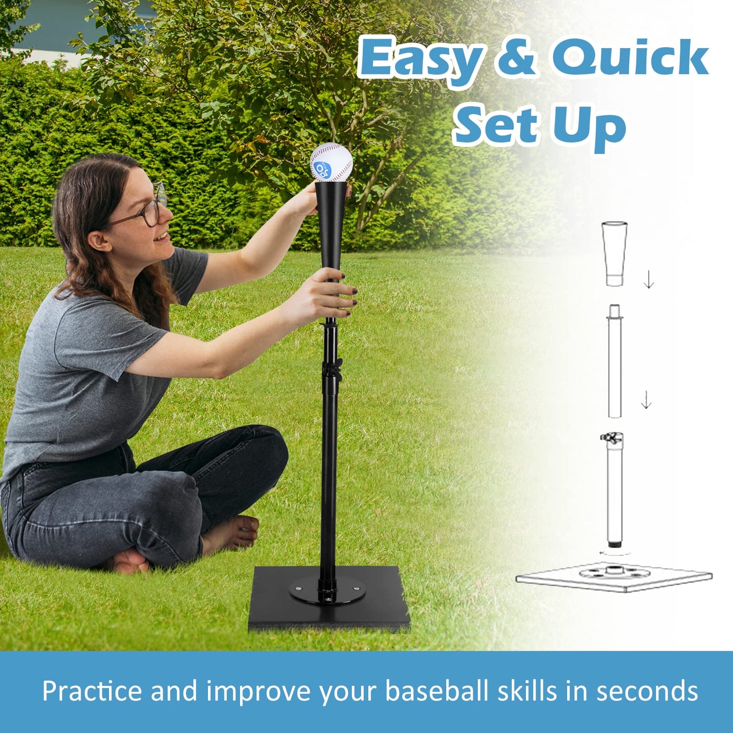 63-91CM Baseball Batting Tee with Stable Base and Rubber Topper