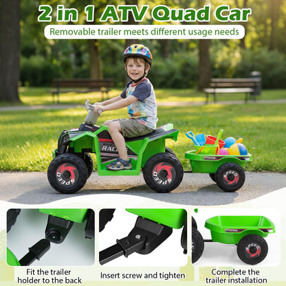 6V Kids Electric Quad with Removable Back Trailer Toddler Ride On ATV