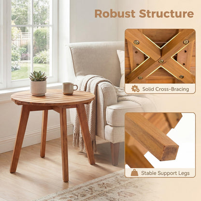 Garden Side Table, Acacia Wood Outdoor Slatted End Table