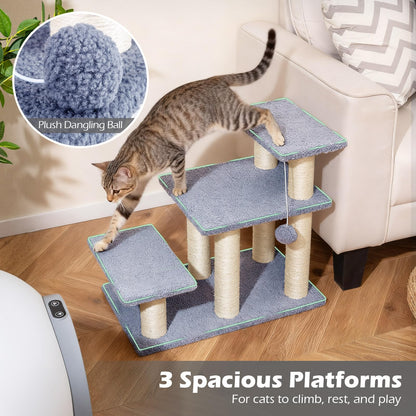 Cat Stairs, 3-Step Pet Easy Climb Ladder with Sisal Scratching Posts
