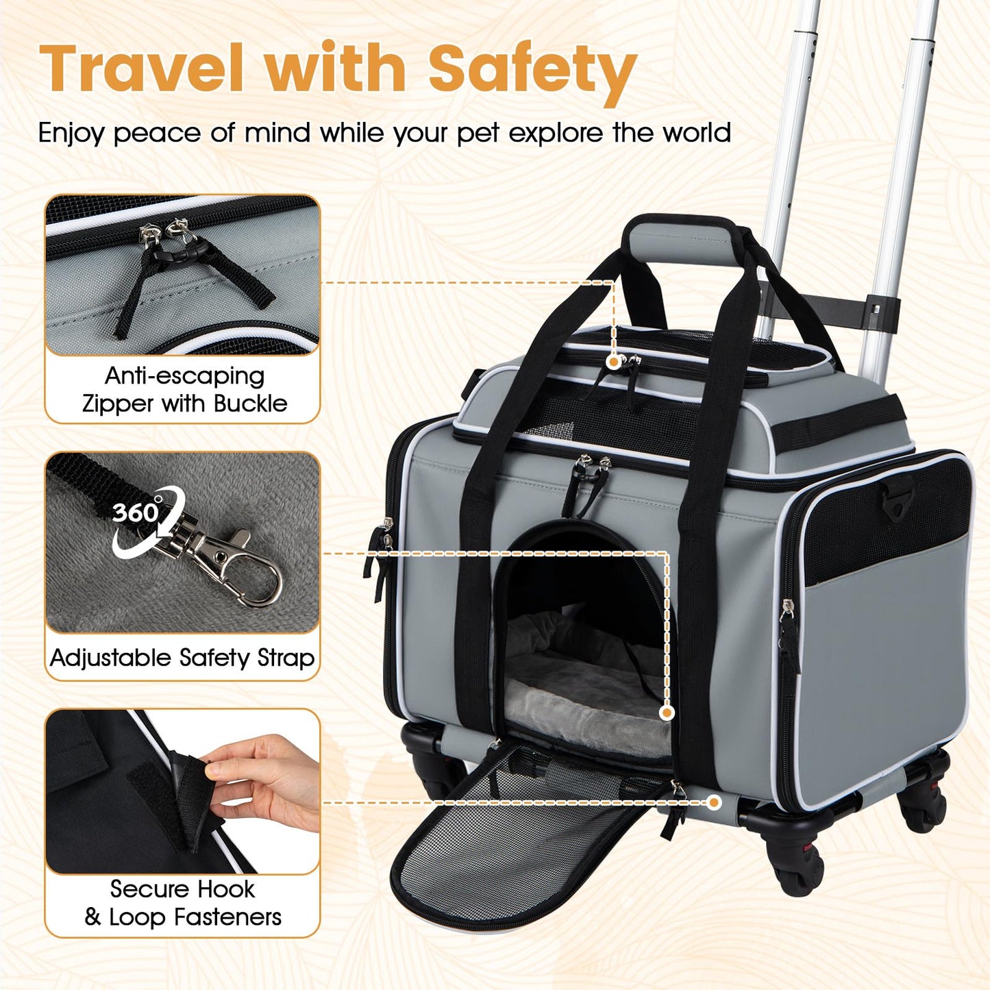 Airline Approved Rolling Cat and Dog Carrier with and Telescopic Handle