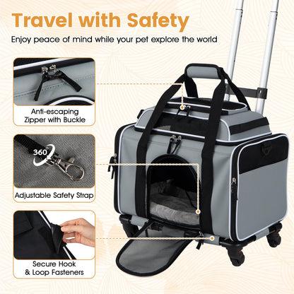 Airline Approved Rolling Cat and Dog Carrier with and Telescopic Handle