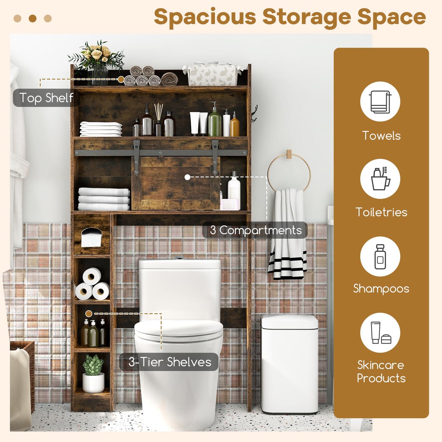 Over The Toilet Storage Cabinet Farmhouse Bathroom Organizer Toilet Rack