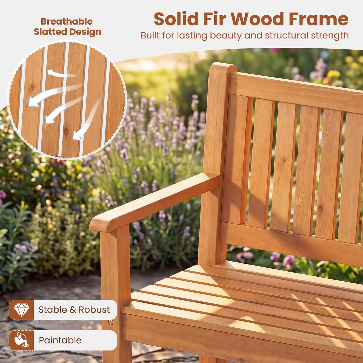 2/3-Person Garden Bench, All-Weather Wooden Patio Loveseat Park Bench Chair