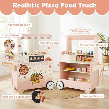 Kids Pizza Food Truck Wooden Pretend Play Snack Cart with Oven