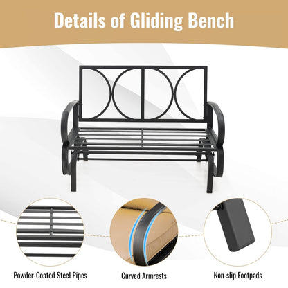 2-Person Steel Frame Outdoor Glider Bench with Cushions