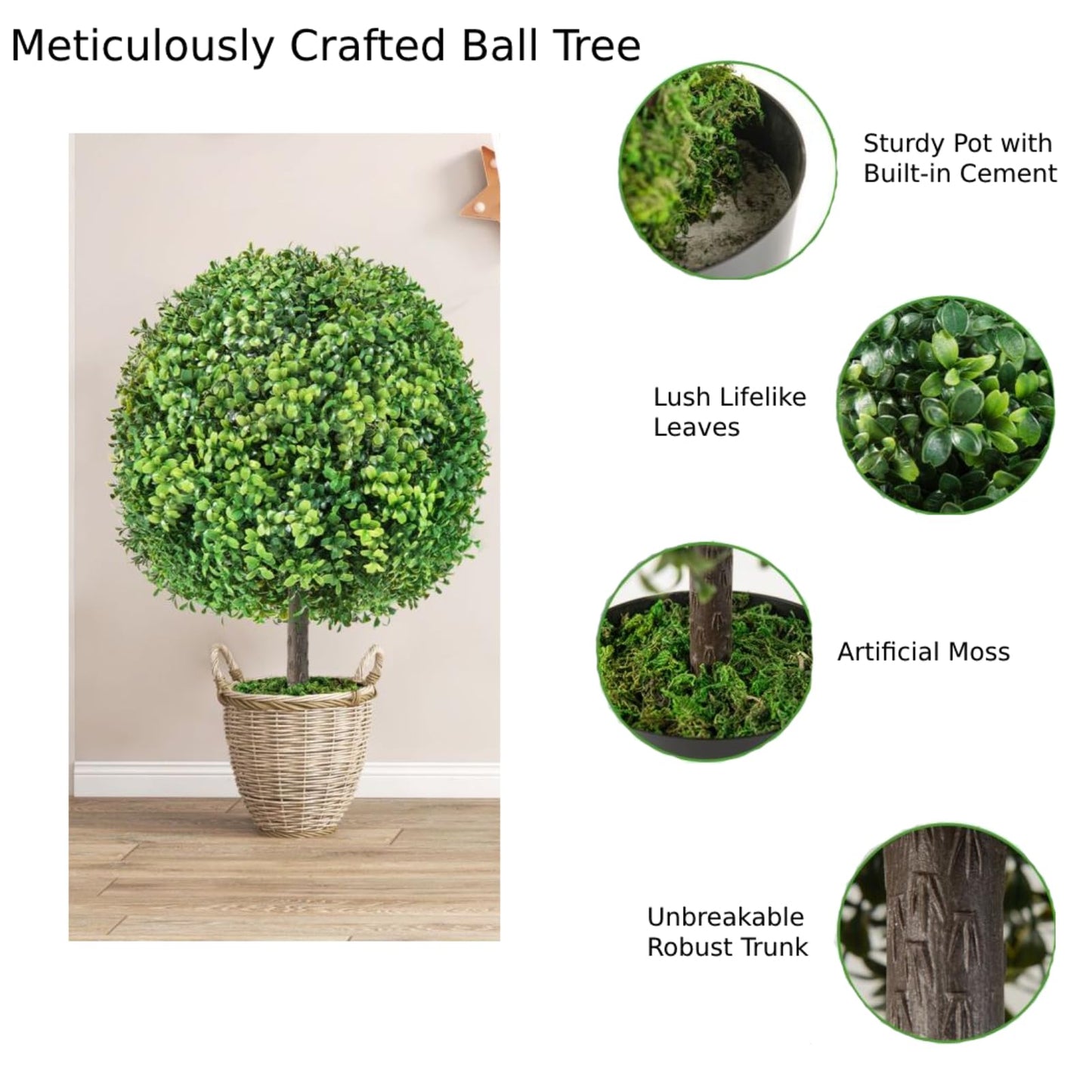 Set of 2 Artificial Boxwood Ball Topiary Trees for Home Office