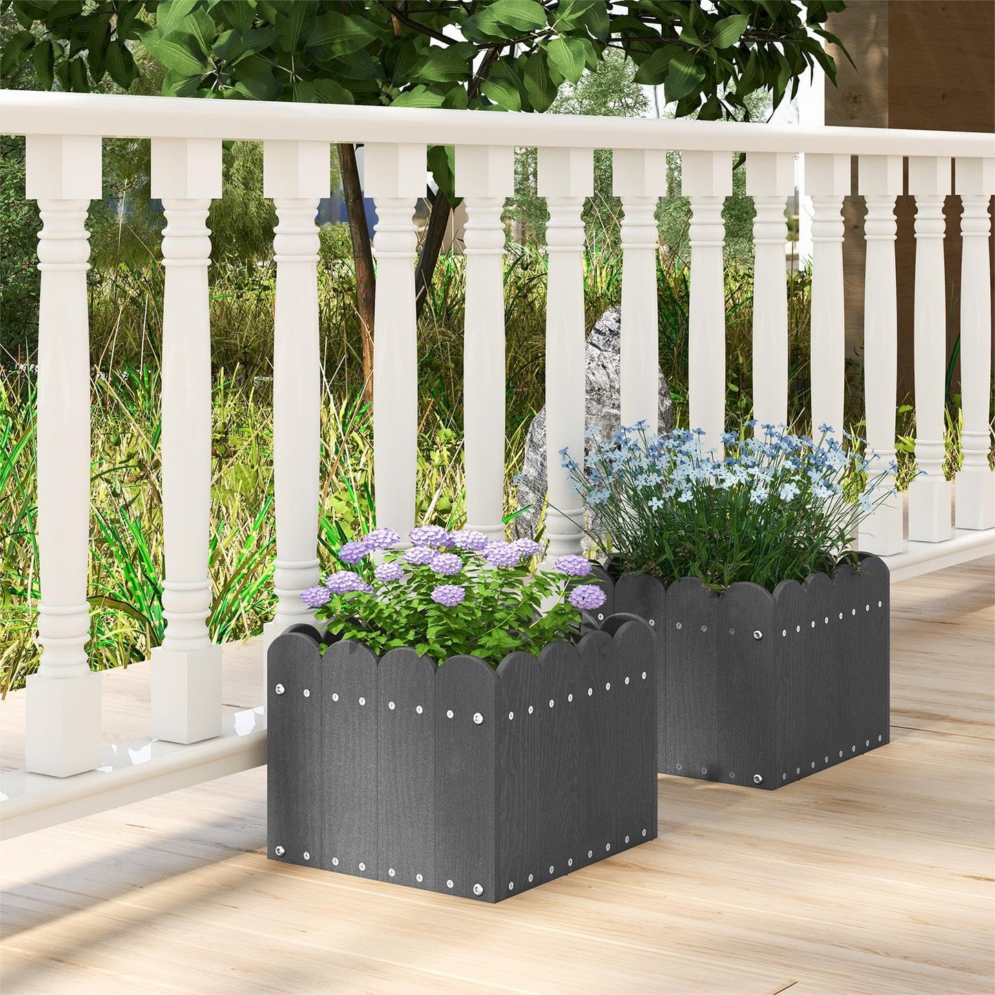 GiantexUK Raised Garden Bed Set of 2, HDPE Elevated Planter Box with Drainage Gaps