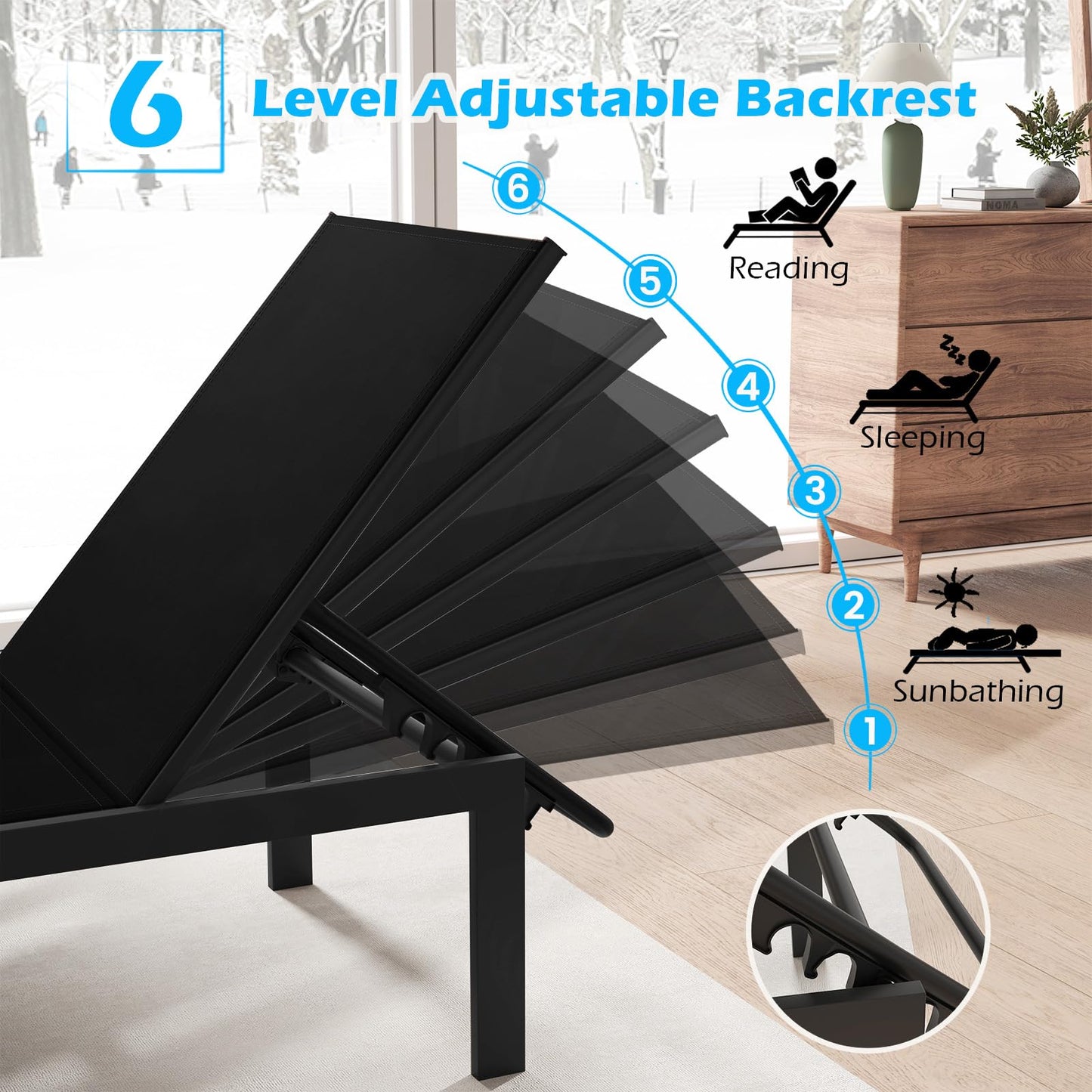 6-Level Adjustable Patio Chaise Lounge Recliner Flat Deck Sunbed