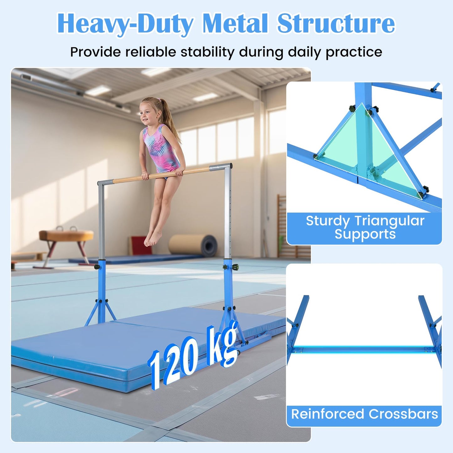 Foldable Gymnastics Bar, 90-150cm Height Adjustable Training Bar