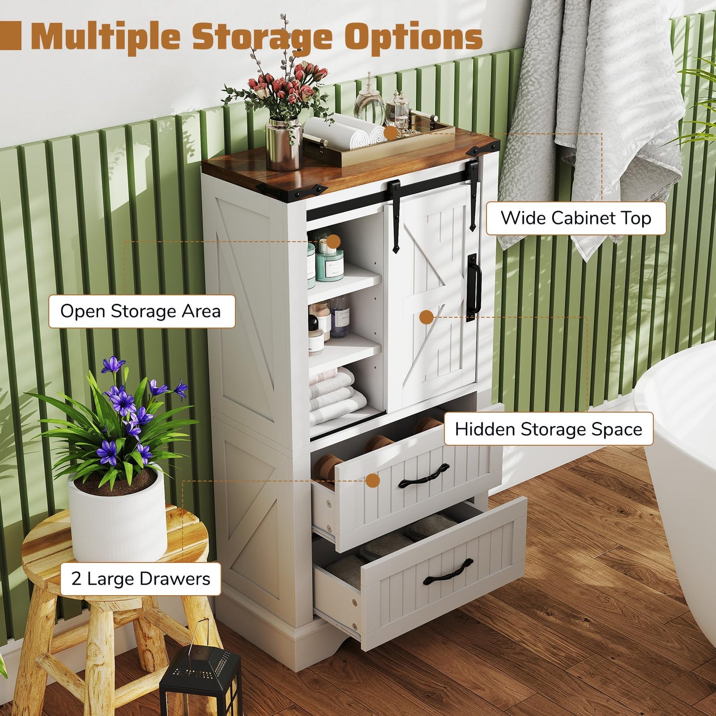 Farmhouse Bathroom Floor Cabinet with Sliding Barn Door
