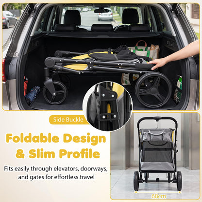 Dog Stroller for Large Dogs with One-Step Brake & Mesh Windows and Storage Bag