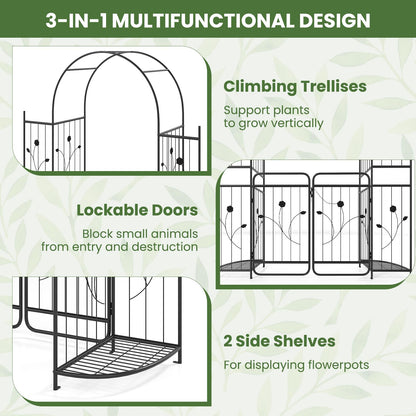Garden Arch with Gate, Heavy Duty Plants Support Archway for Lawn Backyard Party