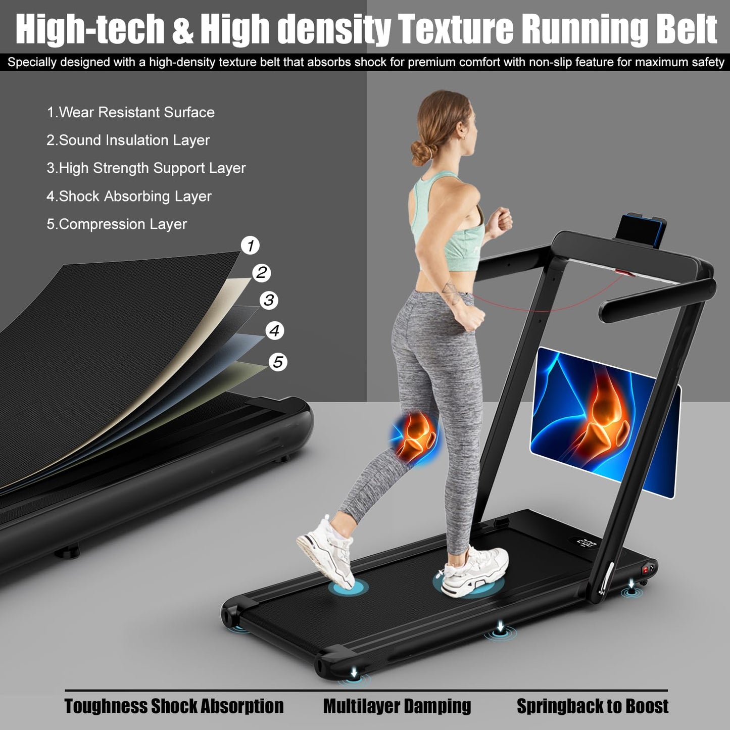 2.25 HP Foldable Treadmill 3 in 1 Walking Pad Under Desk Treadmill