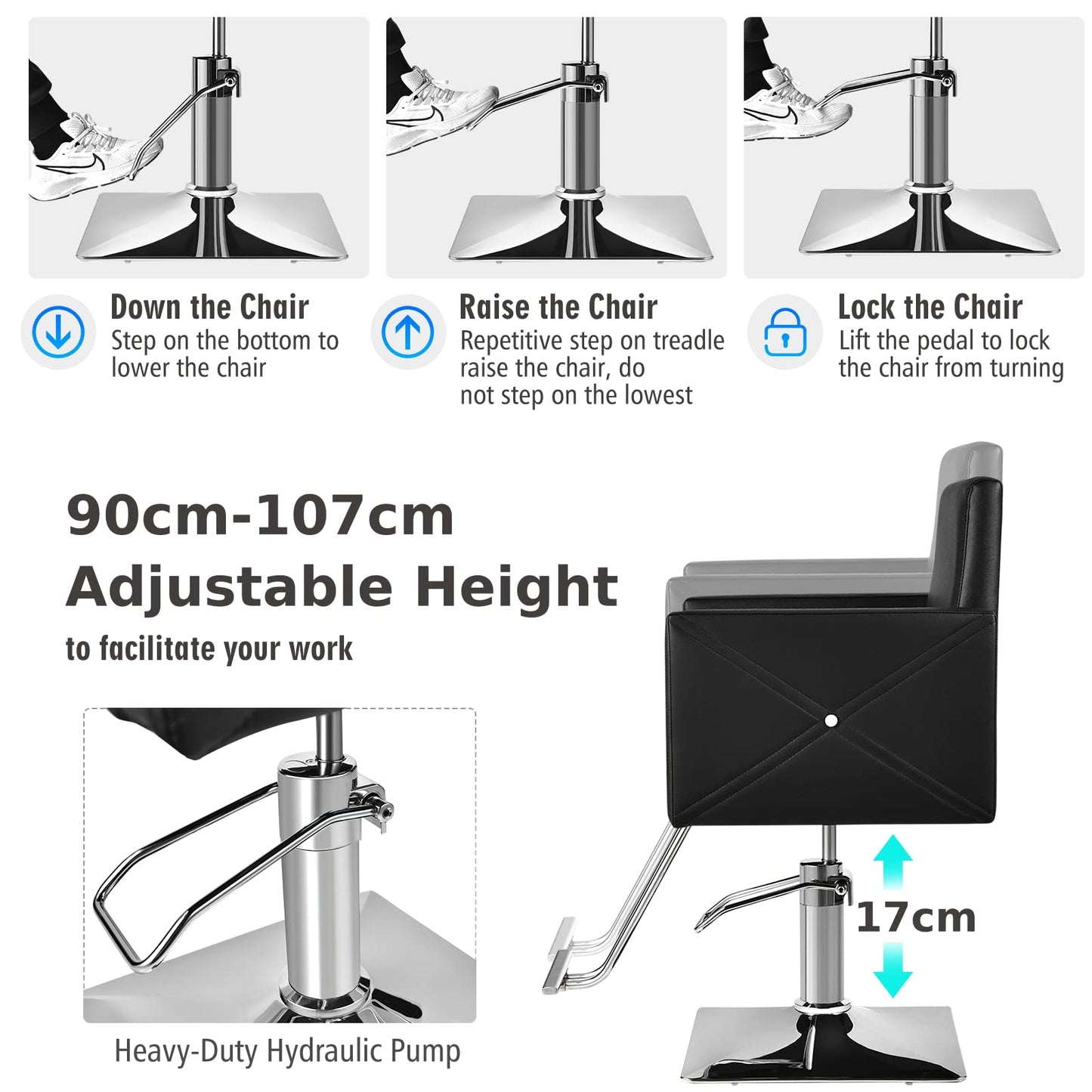 360 Degree Swivel Hairdressing Chair with Footrest and Backrest