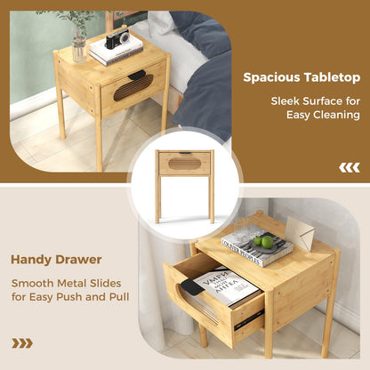 Farmhouse Bedside Table with Tempered Glass Decorated Drawer