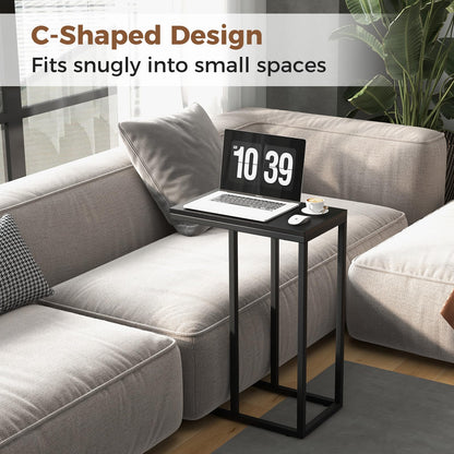 C Shaped End Table for Couch and Bed with Metal Frame