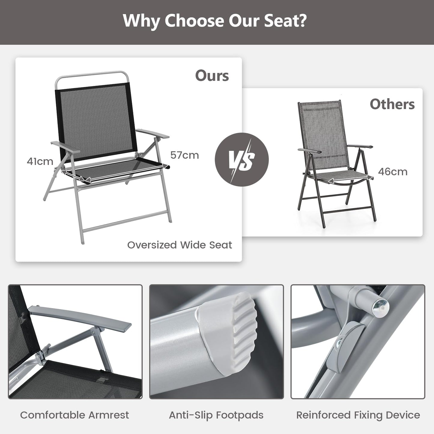 3PCS Garden Folding Chairs and Table Set with Ripple-like Glass Tabletop