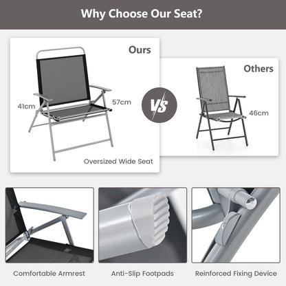 3PCS Garden Folding Chairs and Table Set with Ripple-like Glass Tabletop