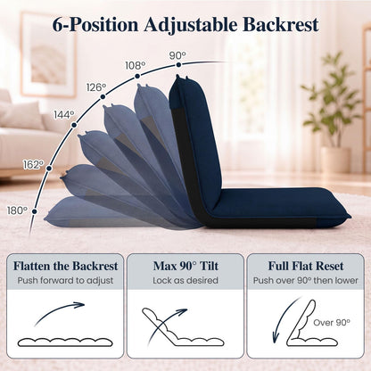 Folding Sofa Chair Bed, 6-Position Adjustable Floor Chair