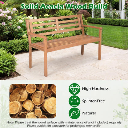119 cm 2-Person Outdoor Loveseat Bench with Armrests and Backrest for Backyard