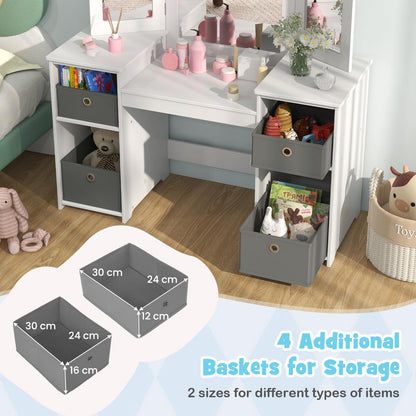Kids Vanity Desk and Chair 2 in 1 Toddler Makeup Pretend Play Table