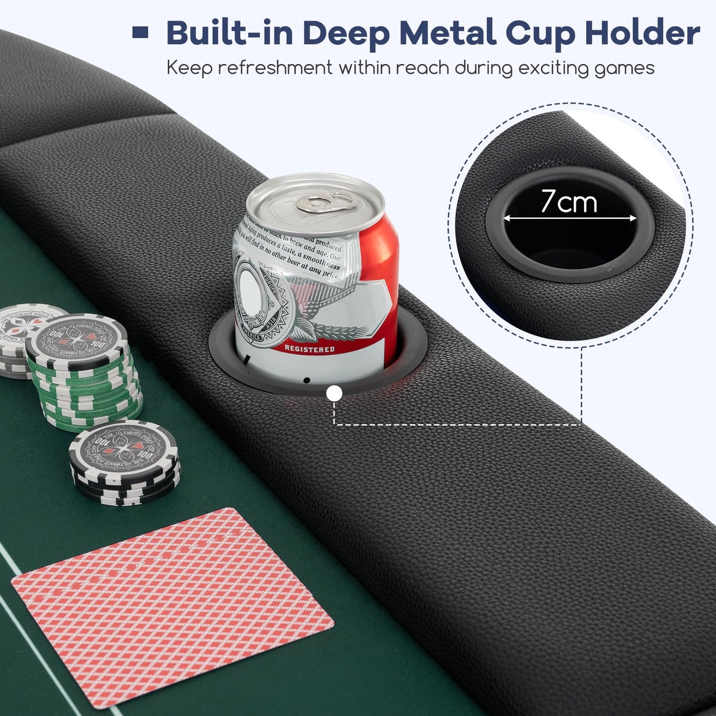 Foldable Poker Table for 8 Players Portable Oval Card Board with Cup Holders