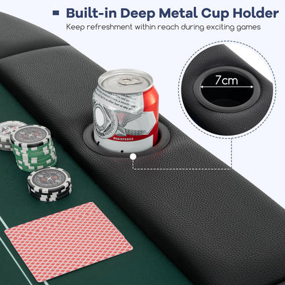 Foldable Poker Table for 8 Players Portable Oval Card Board with Cup Holders