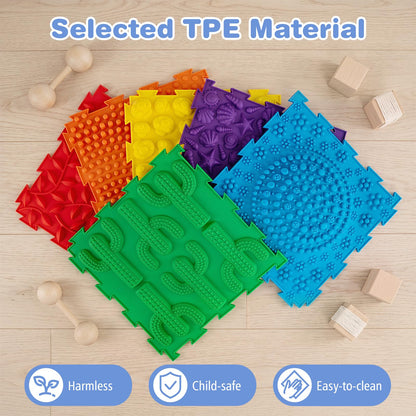 6 PCS Tactile Sensory Mats, Puzzle Floor Tiles (Colorful)