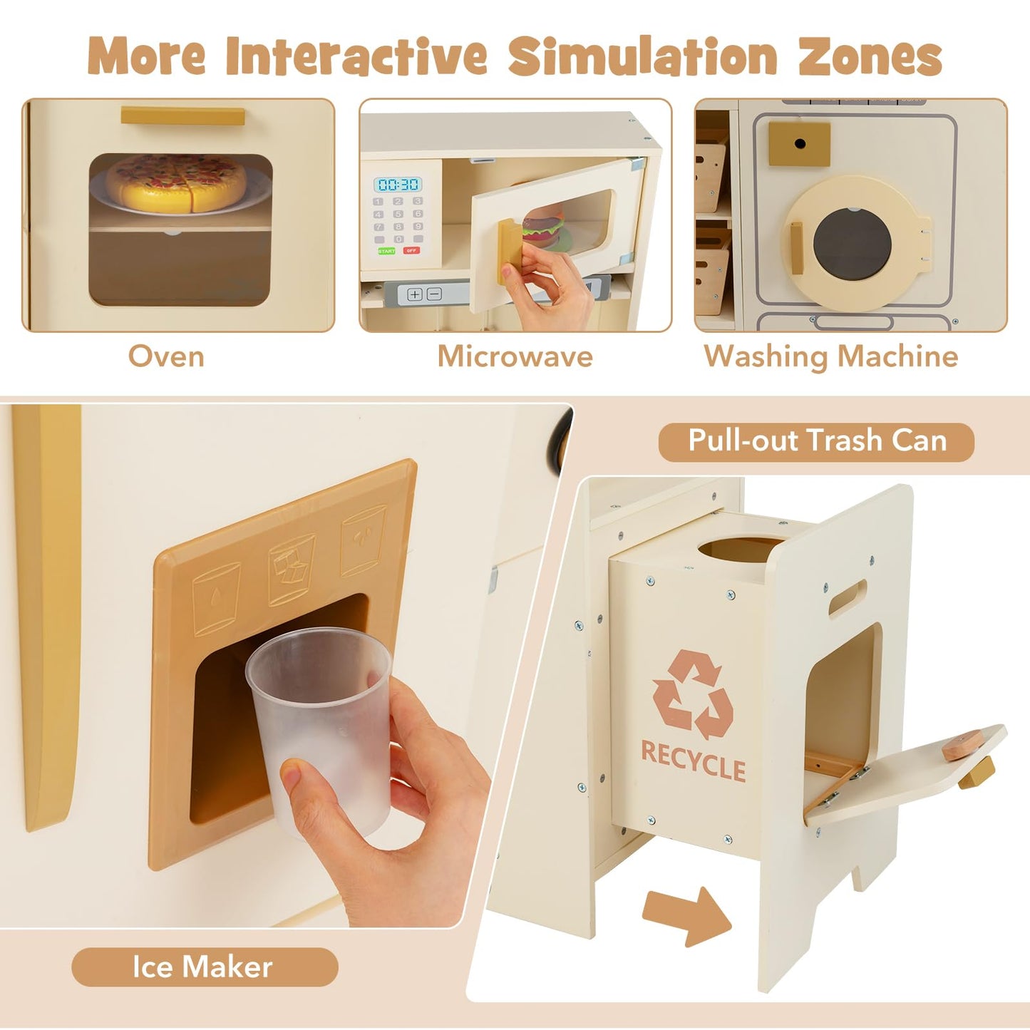 Corner Kitchen Playset with Large Fridge for Toddlers 3+ Years Old