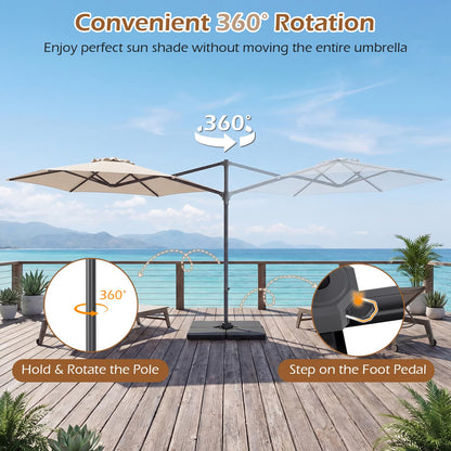 292cm Patio Cantilever Umbrella Large Offset Hanging Umbrella with 360° Rotation