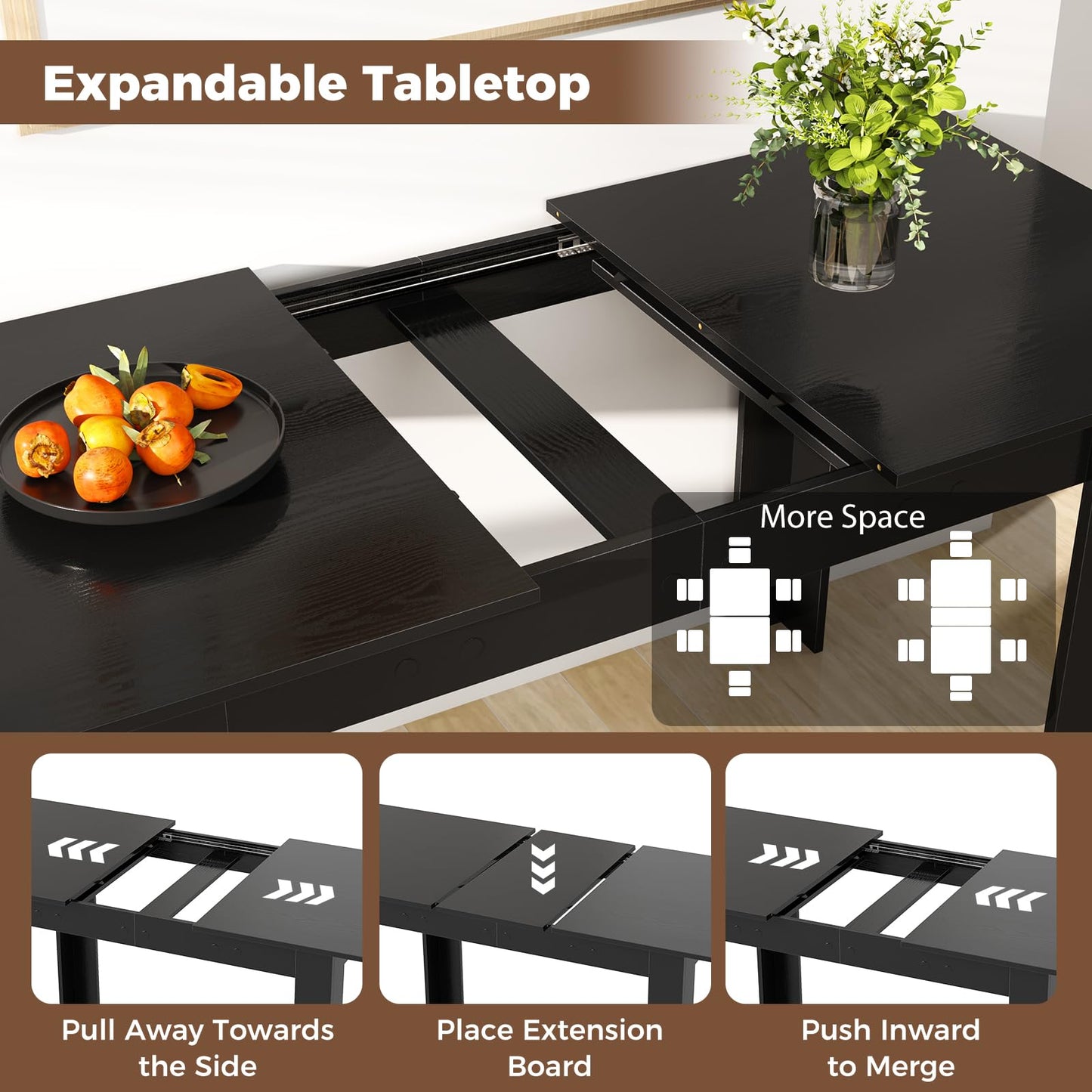 Extendable Dining Table with Adjustable Tabletop