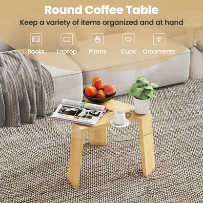 Round Coffee Table with Rubber Wood Tripod Support Frame