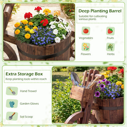 Wooden Wagon Planter, Tricycle Garden Planter with Drainage Hole