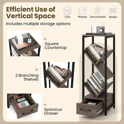 4 Tier Floor Standing Storage Organizer Tree Bookshelf with Drawer