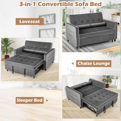 2-Seater Convertible Pull Out Sofa Bed with Adjustable Backrest and Pillows