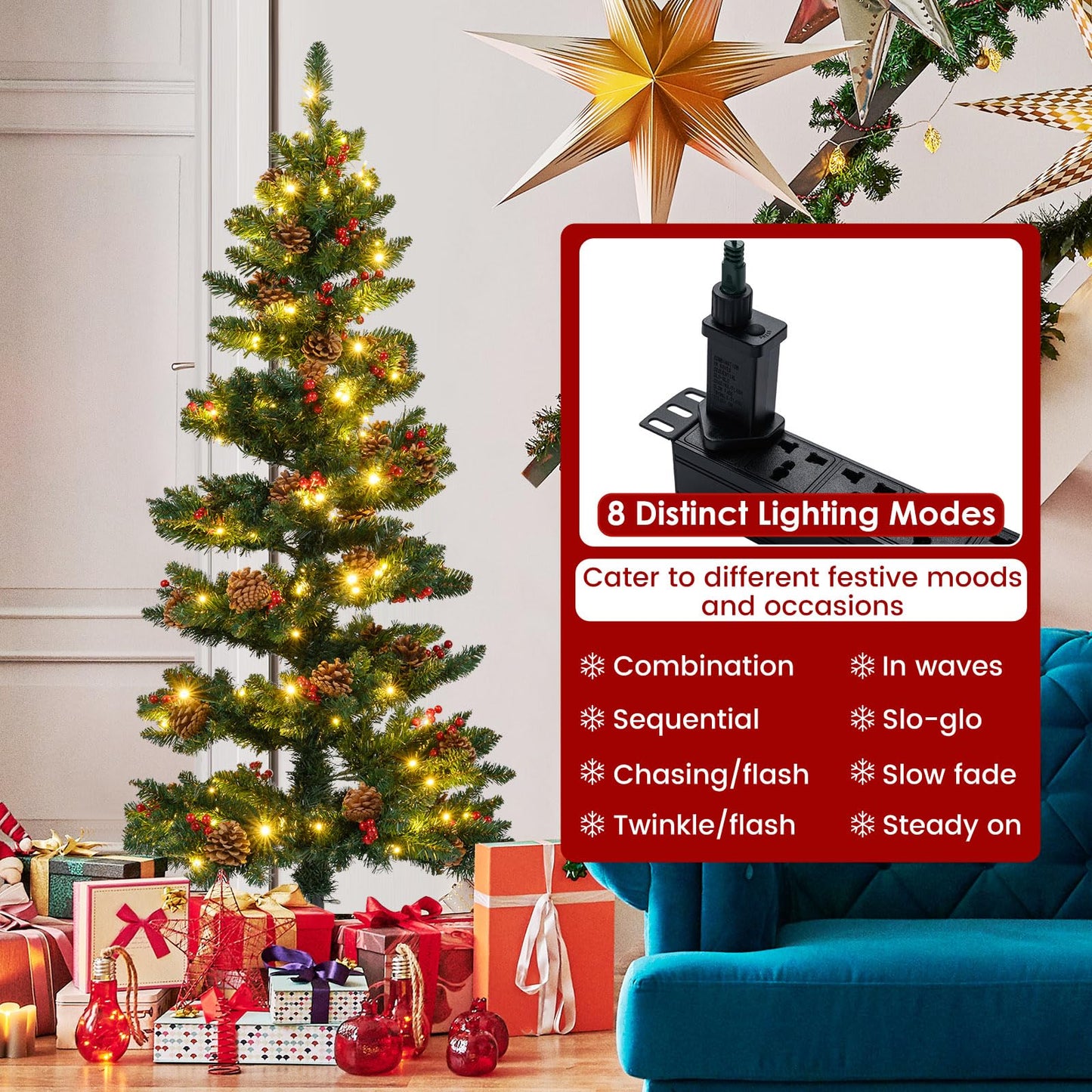 150 CM Pre-Lit Artificial Christmas Tree Spiral Holiday Tree with 448 Branch Tips