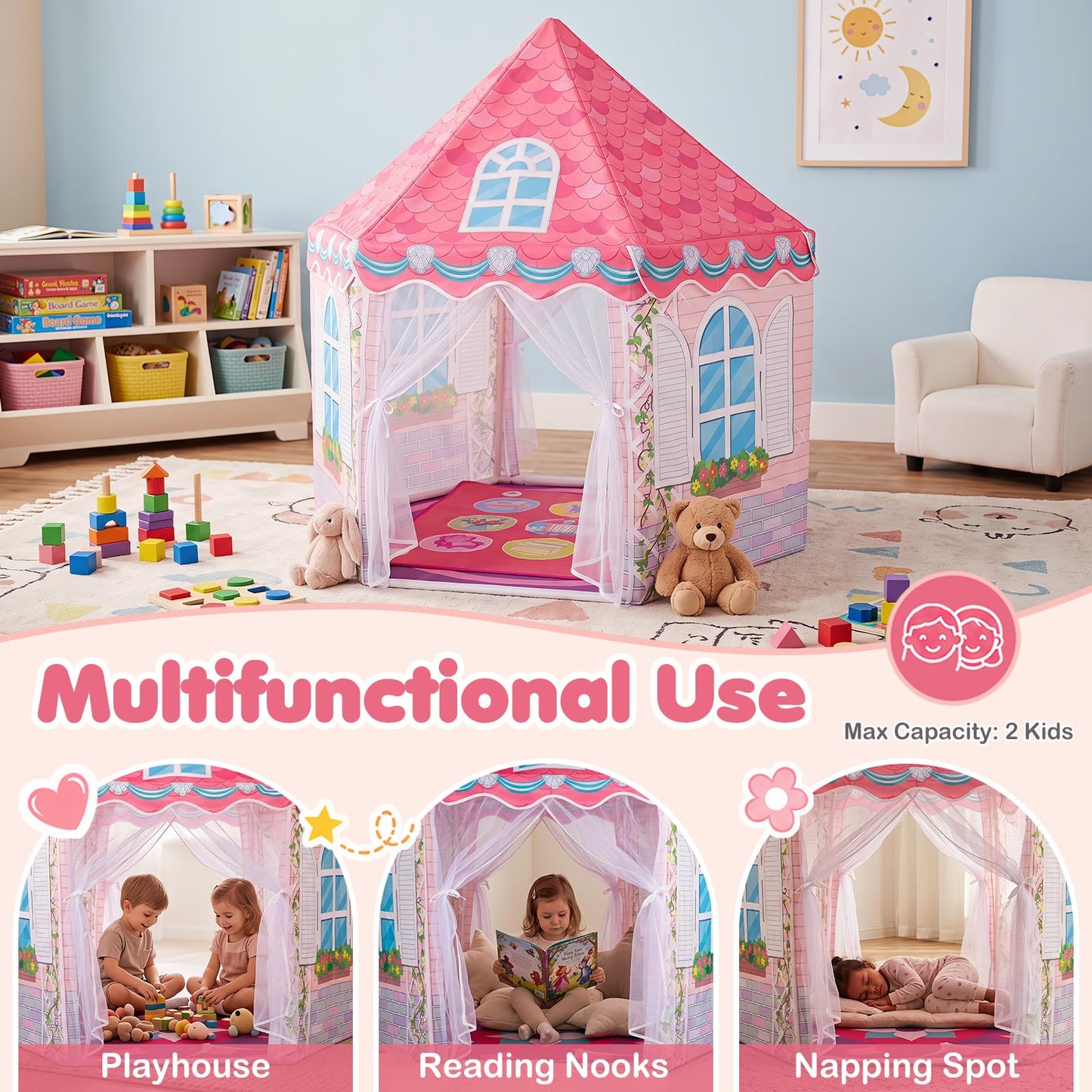 Kids Play Tent, Indoor Large Playhouse (with Dance Mat)