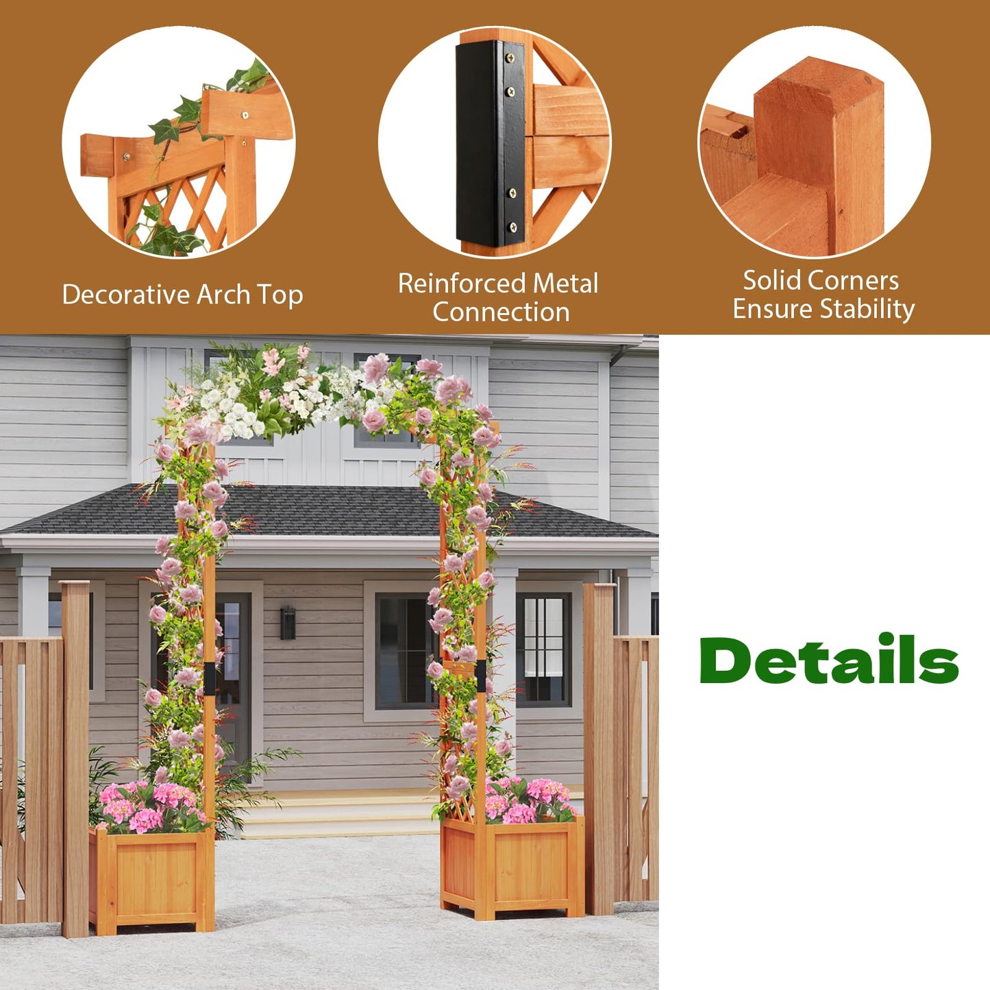 GiantexUK Wooden Garden Arch with Planter Boxes