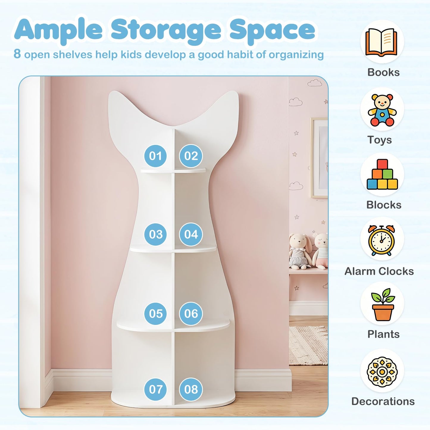 Kids Bookshelf, 4-Tier Corner Children Bookcase