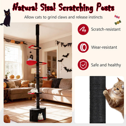 Floor to Ceiling Cat Tree, 5 Tier Tall Cat Tower with 245-300cm Adjustable Height