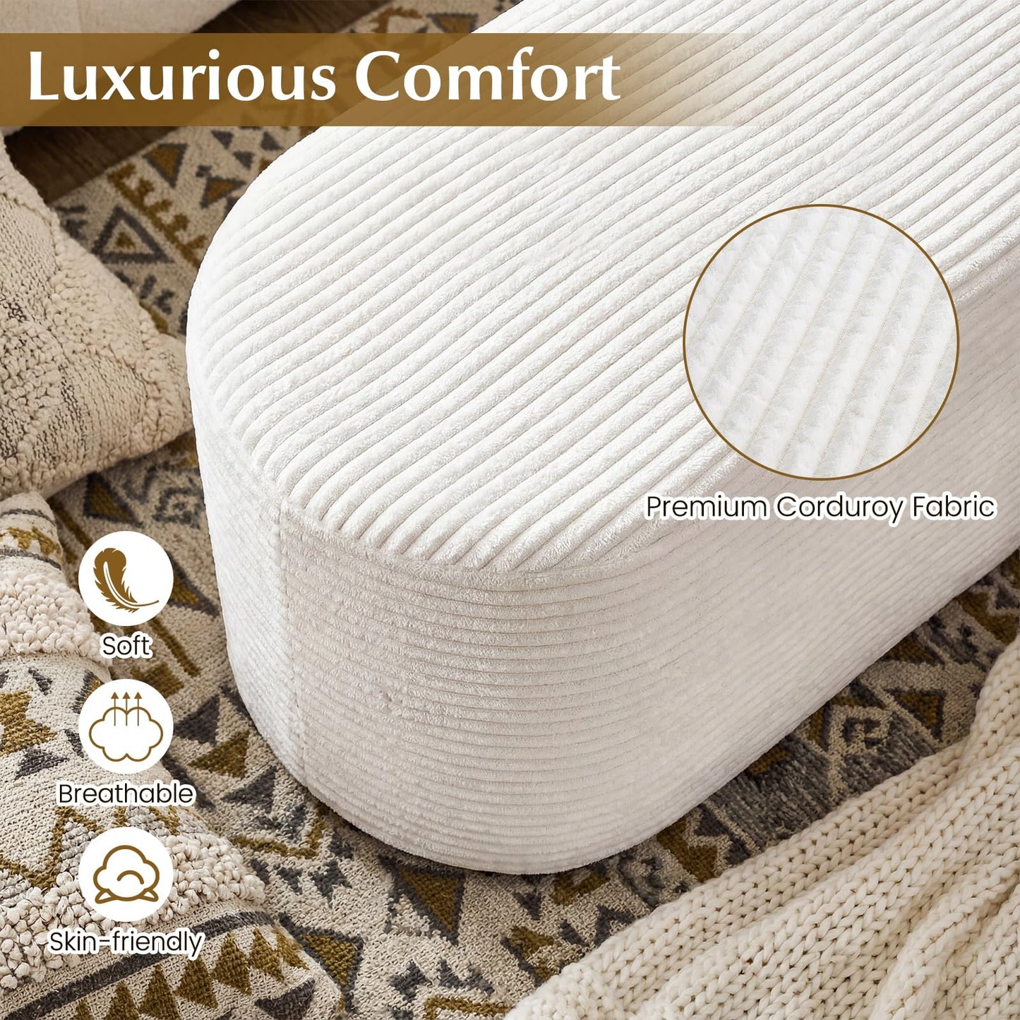 Upholstered Ottoman Bench 120CM Modern End of Bed Stool with Corduroy Fabric
