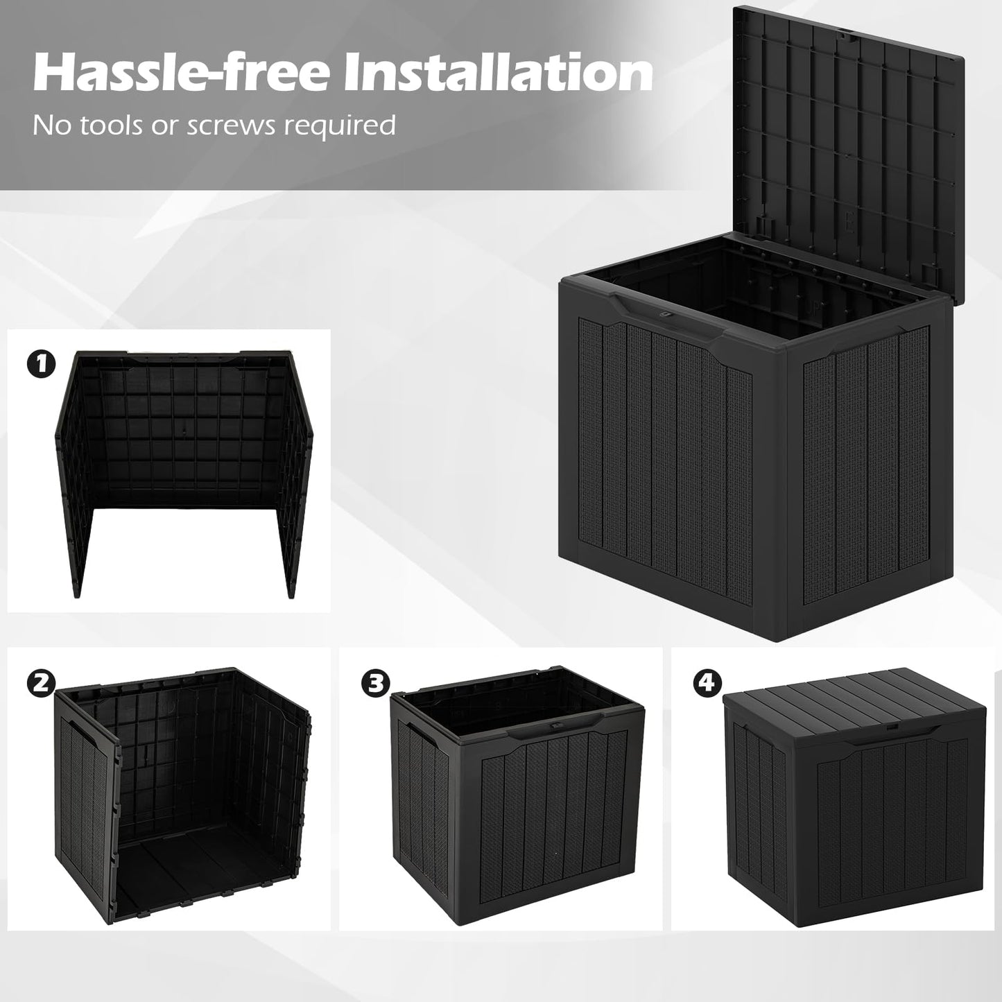 96L Outdoor Storage Box with Lockable Lid and Wicker-Woven Texture