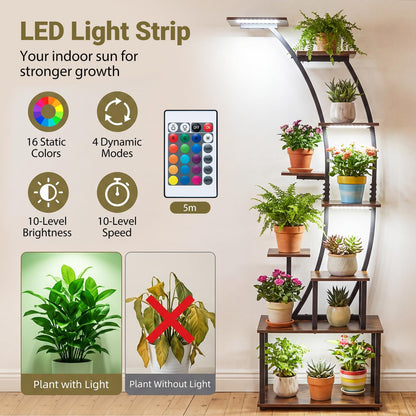Plant Stand with Grow Lights, 161cm Tall 9-Tier Corner Metal Plant Shelf Flowerpot Holder