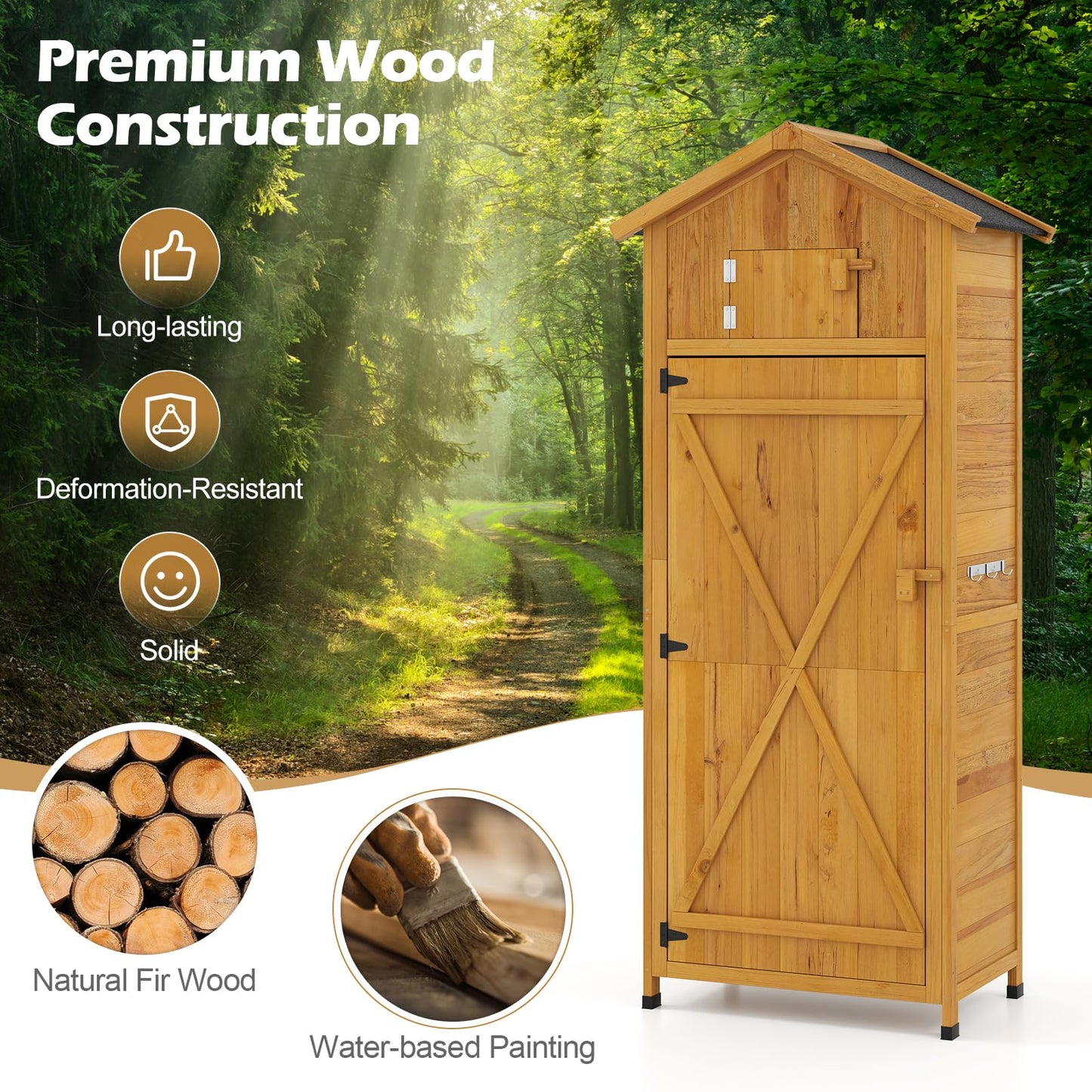 Wooden Garden Shed, Outdoor Tool Storage Cabinet with Foldable Table