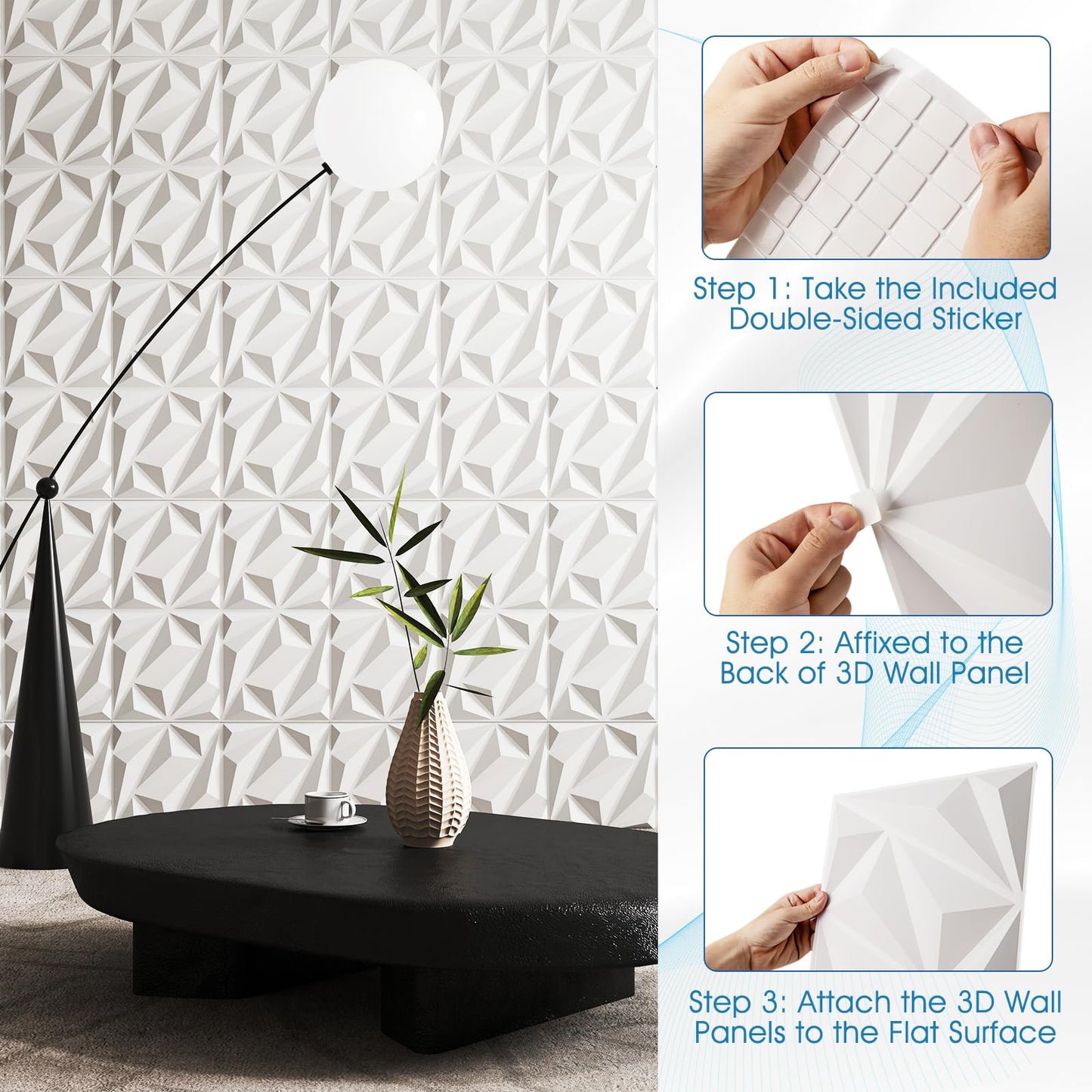 50-Pack 3D Wall Panel with Included Stickers