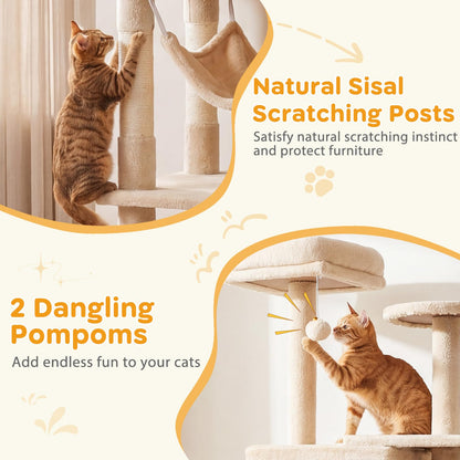 Cat Tree, 168cm Tall Modern Cats Tower with 2 Perches, Hammock, Condo