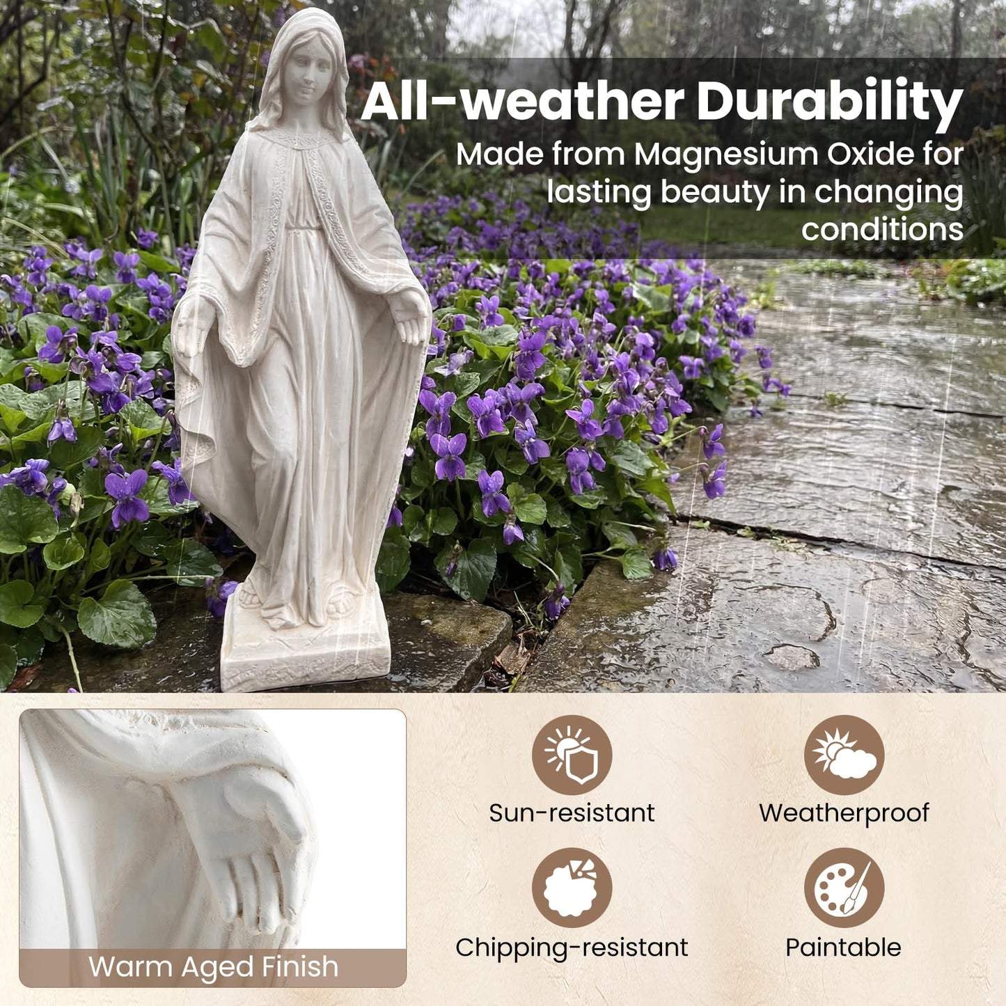 Garden Statue, Tall Virgin Mary/St. Francis Statue, Indoor Outdoor Religious Sculpture Art Decoration